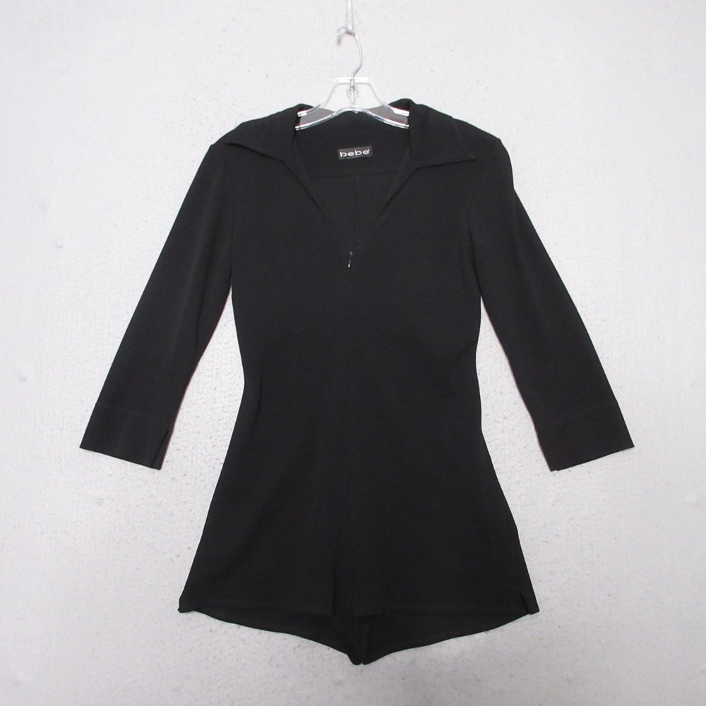 BEBE Romper Hot Pants Black Club Wear Y2K Zipper 1.5" Inseam Festival Retro Boho